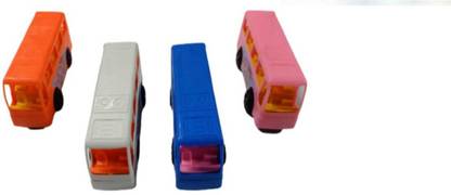 imtion Pack of 4 Pcs Mini Bus Multi colour Back gair system mini bus toy