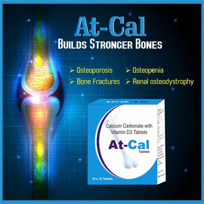 Atulya Medilink At-Cal Calcium Carbonate with Vitamin D3 Tablets for Strong & Dense Bones