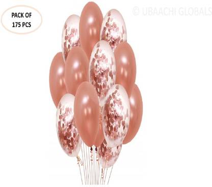 UBAACHI Solid Rose gold confetti & metallic balloons in pack of 175Pcs for birthday decoration Balloon