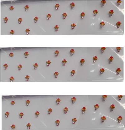 ONLINE JUNCTION OJ Red Color Golden Moti Dulhan Bindiya Bridal Multi Size Pack of 3 Size 2 Forehead Red Bindis