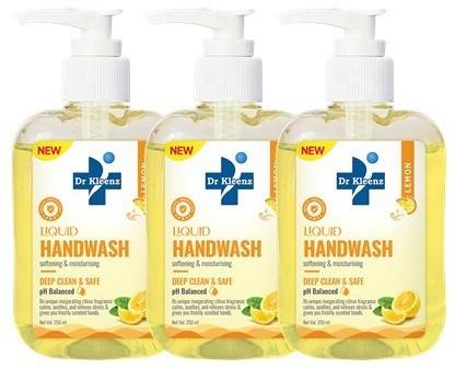 Dr Kleenz Hand Wash Lemon Pack of 3 (250ml x 3) Hand Wash Pump Dispenser