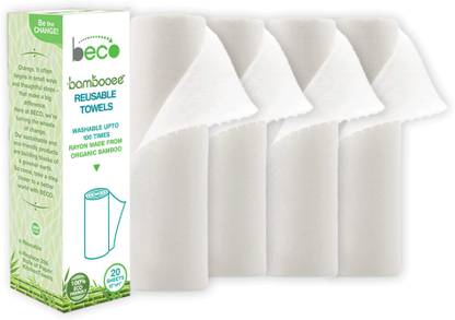 Beco Bambooee Eco Friendly Reusable Kitchen Towel Roll (20 Sheets) | Natural & Organic Cleaning Bamboo Cloth | Kitchen Paper Rolls Alternative | Machine Washable | Unpaper Towels