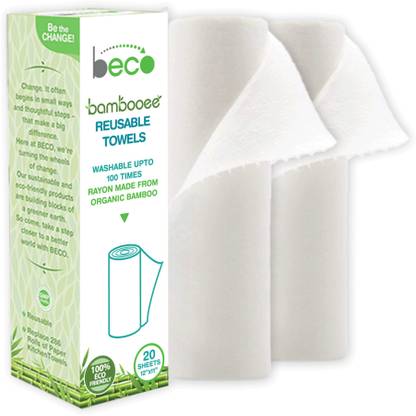 Beco Bambooee Eco Friendly Reusable Kitchen Towel Roll (20 Sheets) | Natural & Organic Cleaning Bamboo Cloth | Kitchen Paper Rolls Alternative | Machine Washable | Unpaper Towels