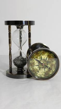 SOHRAB NAUTICALS 5 Min Hourglass brass sand timer with Compass on Both Sides Analog Kitchen Timer