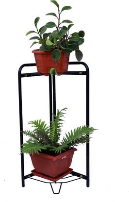 D&V ENGINEERING 2-Tier Corner Plant Stand flower pot stand for Patio Garden Balcony (Black) Plant Container Set