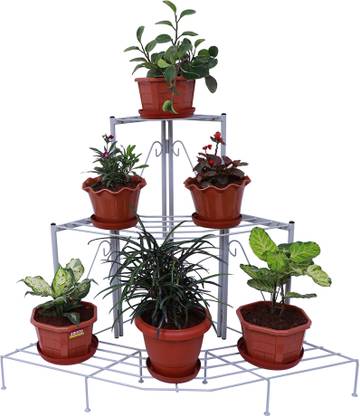 D&V ENGINEERING Corner Plant Stand flower pot stand 3-Tier Rack Perfect for Garden - Grey Plant Container Set