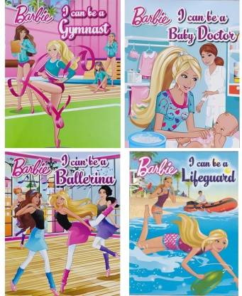 Barbie Story Books Set Of 4, 1 Can Be Gymnast, I Can Be Baby Doctor, I Can Be Ballerina, I Can Be A Lifeguard, Lovely Collection , Gift For Kids