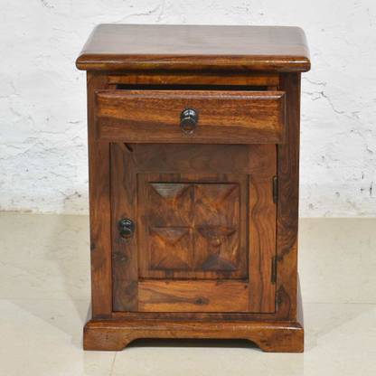 Madhav Decore Solid Wood Brass Bedside Table Solid Wood Corner Table