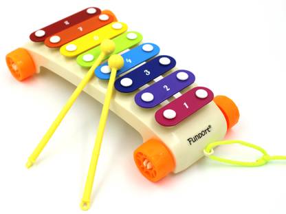 Funport Colorful 8-Key Xylophone with Wheels to Pull Along as Cart