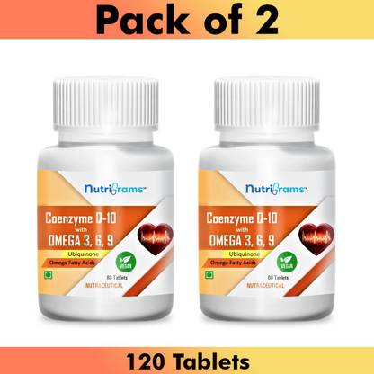 Nutrigrams Coenzyme Q10 100mg with Vegan Omega 3, 6, 9 700mg Supplement - High Absorption
