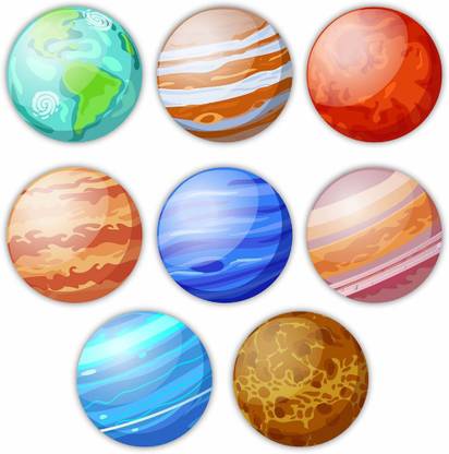 KREEPO The Solar System_Our 8 Planets in 3D Look MDF Art Circle Shaped Cutout for decor Pack of 8