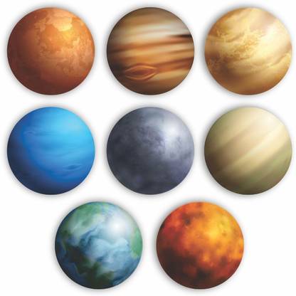 CVANU The Space Planets in 3D Look MDF Art Circle Shaped Cutout for Decoration Pack of 8