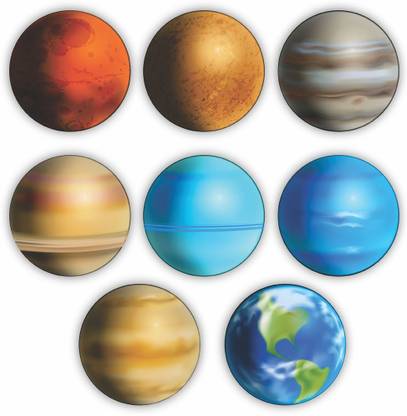 CVANU The Solar Family Space Planets in 3D Look MDF Art Circle Shaped Cutout for Décor Pack of 8