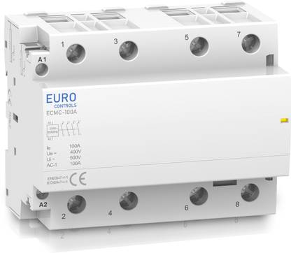 EURO Modular Power Contactor ECMC-100 Amps - 4NO - 220V AC 4 Pole - Din Mount 100 amps 4 pole 4NO AC 220v Wire Connector