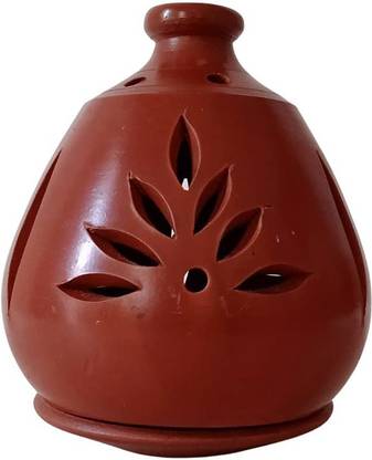 Prosperity Filigree Candle Lamp | Clay Lamp with Plate T- Light Lantern Terracotta 1 - Cup Tealight Holder