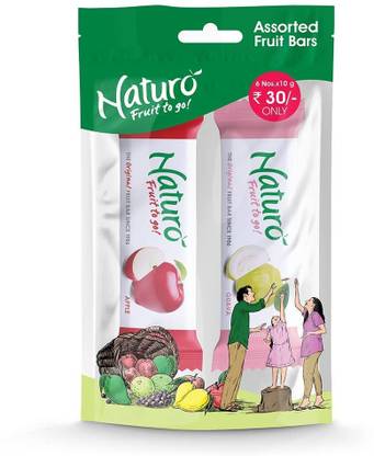 Naturo Assorted Fruit Bar Pouches: 15 Packs of 6 bars Each (7g x 6 nos) 15 Nos Fruit Candy Bar