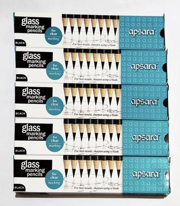 APSARA GLASS MARKING PENCIL BLACK (50 PENCIL) ROUND Shaped Color Pencils