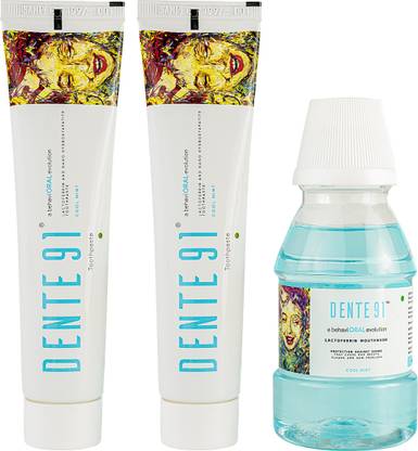 DENTE91 Cool Mint Toothpaste, Nano-Hydroxyapatite for Remineralizing & Sensitivity, 200 g with Cool Mint Alcohol free Mouthwash, 150 ml