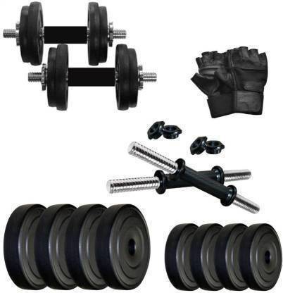 Tucker 10 KG Home Gym Combo (2.5 KG 4 PVC Plates + Rod + Gym Gloves) Fixed Weight Dumbbell