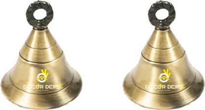DecorDepo Pooja Mandir Door Hanging Brass Bells 2 Inch Antique Finish 2 Pcs Brass Decorative Bell