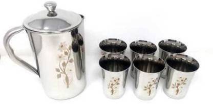 ABK STEELS (Pack of 6) Laser pari glass & jug 1.7lts Glass Set Water/Juice Glass