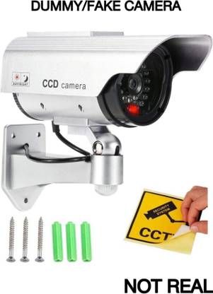 RAJJA Realistic Looking Dummy Security CCTV Fake Bullet Camera with Flashing LED Light Indication, Silver Security Camera