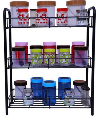 D&V ENGINEERING Utensil Kitchen Rack Iron 3-Tier Kitchen Storage Shelf Stand, Kitchen Countertop Organizer, Spice Rack,