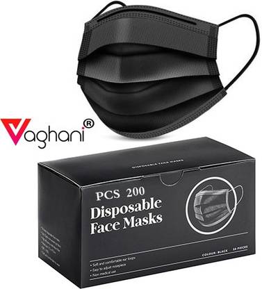 Vaghani 3 Ply Surgical Mask 200 Pcs ( Black )( 75 Gsm )( Best Quality ) Surgical Mask With Melt Blown Fabric Layer