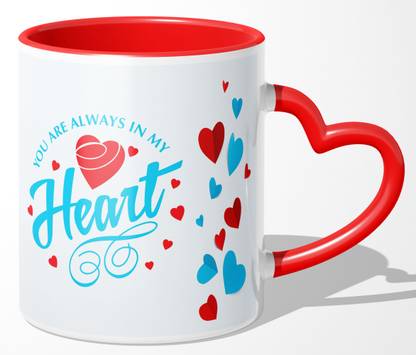 NH10 DESIGNS Happy Day Gift Red Handle Cup for Girlfriend Boyfriend Lover(VTH15) Ceramic Coffee Mug