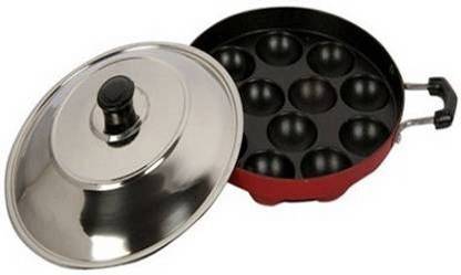 Swarambh Delightful 12 Cavity Red Appam Patra Paddu Maker with Lid Paniarakkal with Lid 1 L capacity 23 cm diameter