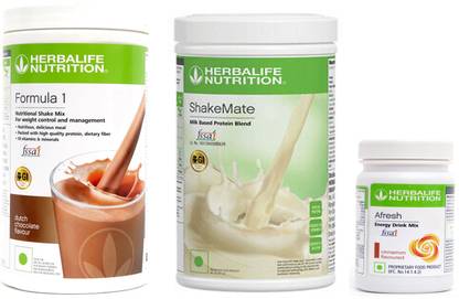 Herbalife Nutrition Formula 1 Shake Mix Chocolate Flavor+Shake Mate Milk Protein+ Afresh Cinnamon Plant-Based Protein