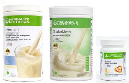 Herbalife Nutrition Formula 1 Shake Mix Kulfi Flavor+Shake Mate Milk Protein+ Afresh Lemon Plant-Based Protein