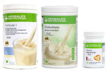 Herbalife Nutrition Formula 1 Shake Mix Kulfi Flavor+Shake Mate Milk Protein+ Afresh Elaichi Plant-Based Protein