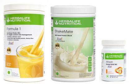 Herbalife Nutrition Formula 1 Shake Mix Mango Flavor+Shake Mate Milk Protein+ Afresh Tulsi Plant-Based Protein