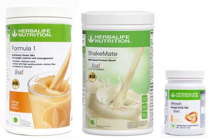 Herbalife Nutrition Formula 1 Shake Mix Orange Flavor+Shake Mate Milk Protein+ Afresh Ginger Plant-Based Protein