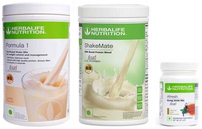 Herbalife Nutrition Formula 1 Shake Mix Vanilla Flavor+Shake Mate Milk Protein+ Afresh Tulsi Plant-Based Protein