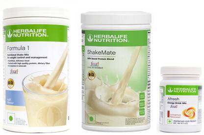 Herbalife Nutrition Formula 1 Shake Mix Kulfi Flavor+Shake Mate Milk Protein+ Afresh Cinnamon Plant-Based Protein
