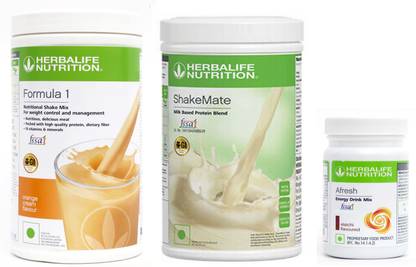 Herbalife Nutrition Formula 1 Shake Mix Orange Flavor+Shake Mate Milk Protein+ Afresh Elaichi Plant-Based Protein