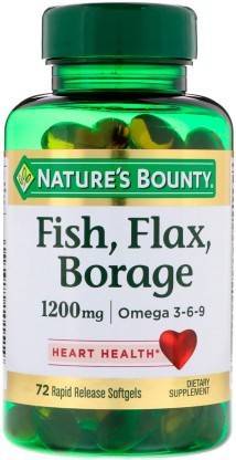 Nature's Bounty Fish, Flax, Borage Omega 3-6-9, 1200 Mg 72 Rapid Release Softgels