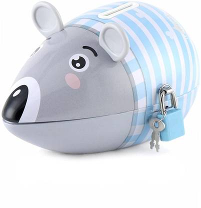 Divykri Mouse Design Metal Piggy Bank | Lock & Keys | Coin Bank Creative Animal Coin Bank