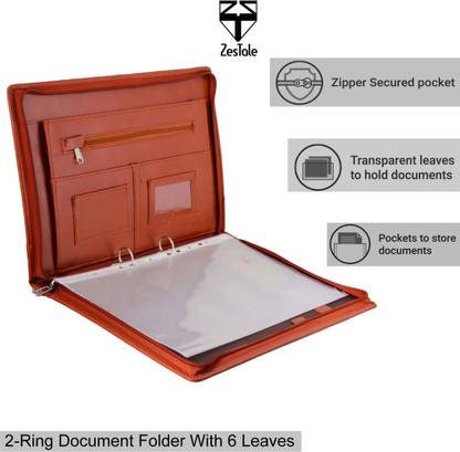 ZesTale Premium Leatherette 2 Ring Document Folder (With 6 leaves)
