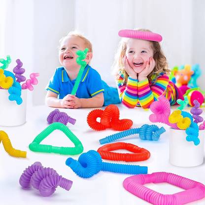 LIBRA Pop Tube Fidget Sensory Toy 12 Pack Stretch Tubes Toy Fine Motor Skills Learning