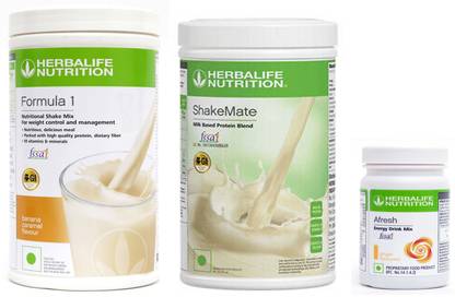 Herbalife Nutrition Formula 1 Shake Mix Banana Flavor+Shake Mate Milk Protein+ Afresh Ginger Plant-Based Protein