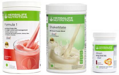 Herbalife Nutrition Formula 1 Shake Mix Strawberry Flavor+Shake Mate Milk Protein+ Afresh Elaichi Plant-Based Protein