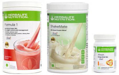Herbalife Nutrition Formula 1 Shake Mix Strawberry Flavor+Shake Mate Milk Protein+ Afresh Peach Plant-Based Protein