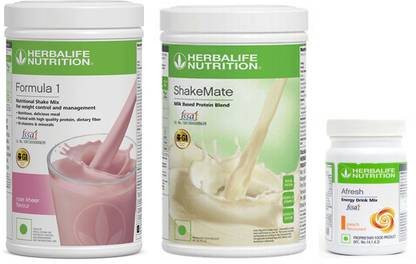 Herbalife Nutrition Formula 1 Shake Mix Rose Kheer Flavor+Shake Mate Milk Protein+ Afresh Peach Plant-Based Protein
