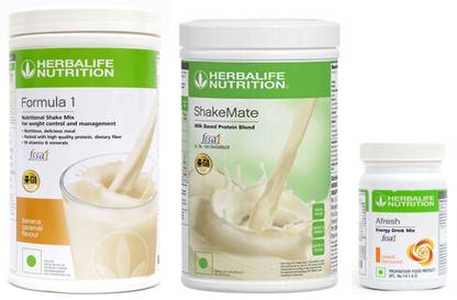 Herbalife Nutrition Formula 1 Shake Mix Banana Flavor+Shake Mate Milk Protein+ Afresh Peach Plant-Based Protein