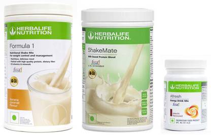 Herbalife Nutrition Formula 1 Shake MixBanana Flavor+Shake Mate Milk Protein+ Afresh Cinnamon Plant-Based Protein