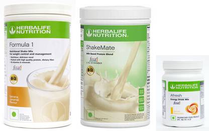 Herbalife Nutrition Formula 1 Shake Mix Banana Flavor+Shake Mate Milk Protein+ Afresh Lemon Plant-Based Protein