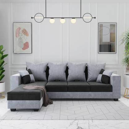 Mfur Mid-Century L-Shaped Sofa Set & Without Cushion Fabric 5 Seater  Sofa